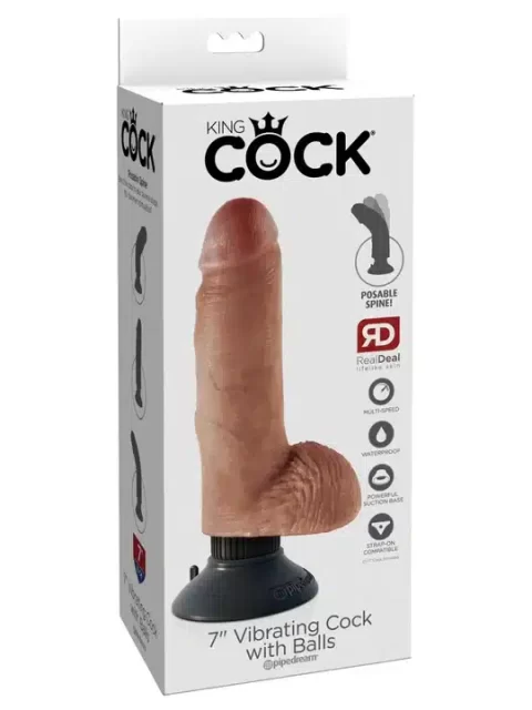 King Cock Vibrating Cock Dildo With Balls Tan 7 Inch