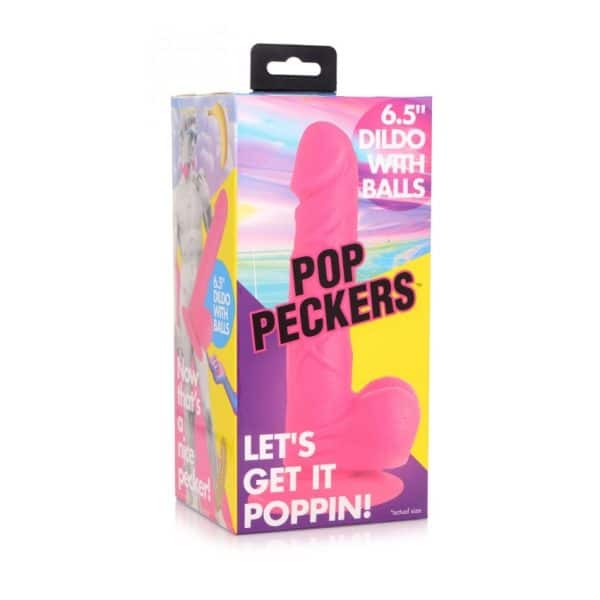 Pop Peckers Dildo With Balls Pink (6.5”) - Image 2