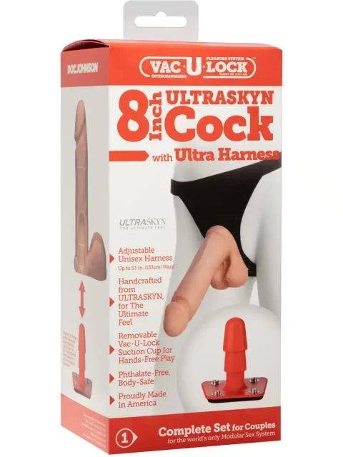 Doc Johnson Vac U Lock Ultraskyn Cock With Ultra Harness 8inch Vanilla