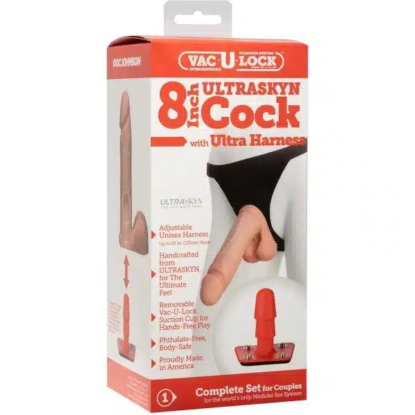 Doc Johnson Vac U Lock Ultraskyn Cock With Ultra Harness 8inch Vanilla