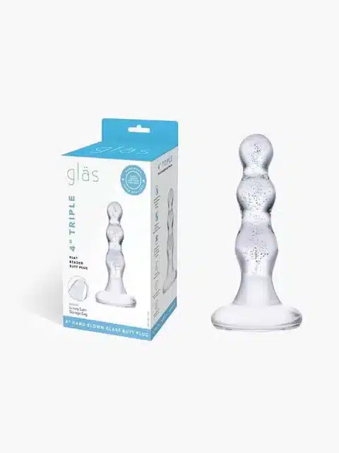 GLAS Triple Play Beaded Butt Plug Clear 4in | Glass Anal Butt Plug