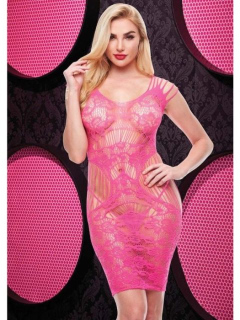 Lapdance Lace Cut Out Mini Dress Hot Pink