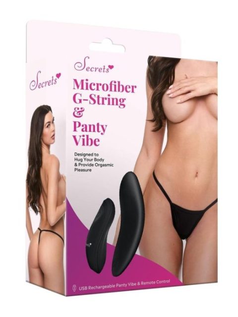 Secrets Vibrating Panties Microfiber Lace Panty & Rechargeable Remote Control Panty Vibe Black