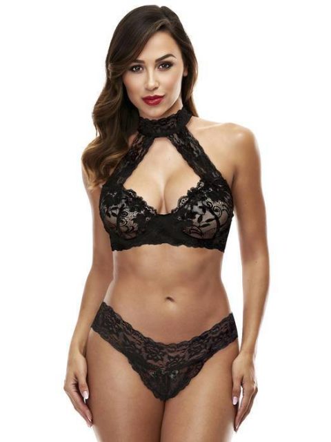 Baci Lingerie Black Lace Collared Bra Set