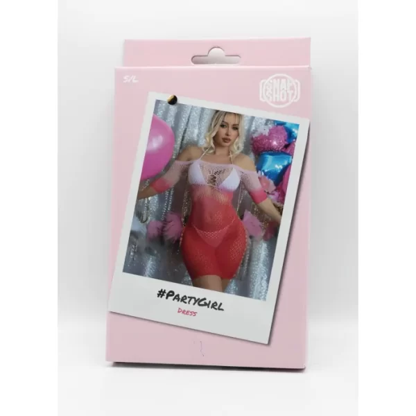 Fishnet Dress S/L - Pink/Red