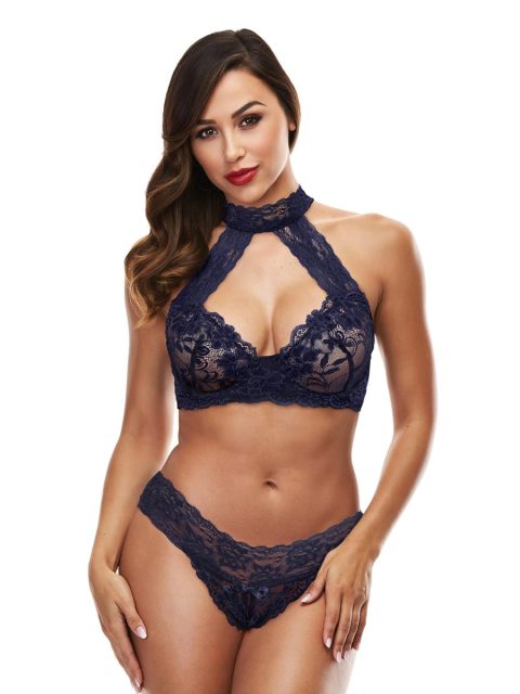 Baci – Lace Halter Bikini Set S/M (Blue)