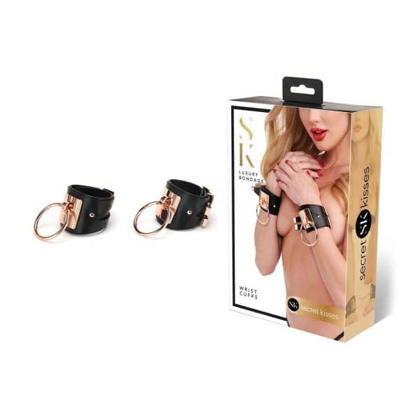 Secret Kisses – Luxury Bondage Wrist Cuffs (Black/Rose Gold)