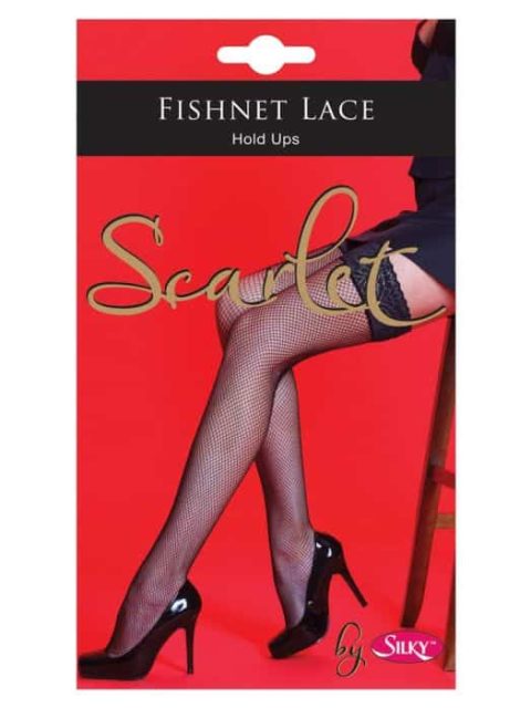 Scarlet Fishnet Lace Hold Ups