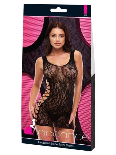 Lapdance Leopard Lace Mini Dress Black