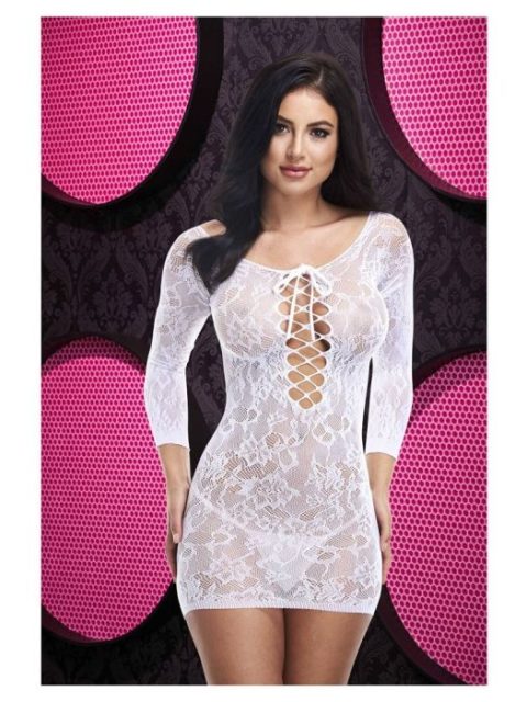 Lapdance Lace off the Shoulder Mini Dress White